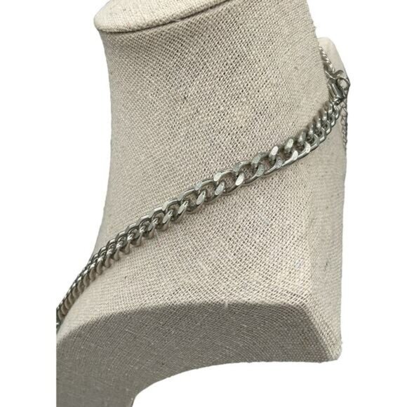 Layered Teardrop Stone Necklace With Silver Tone Chain Turquoise Accents - Picture 6 of 9